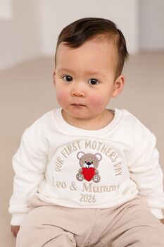 Our First Mother's Day Bear Personalised Name Embroidered Sweatshirt Jumper, 3 of 5