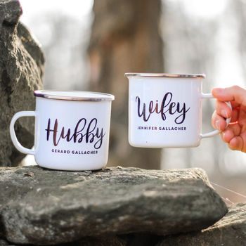 Personalised Hubby And Wifey Enamel Mug, 5 of 7