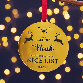 Personalised Nice List Christmas Medal Decoration, 3 of 6