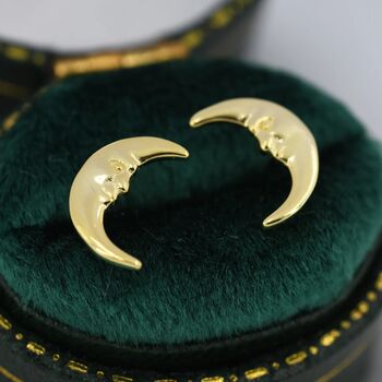 Cute Moon Face Stud Earrings In Sterling Silver, 5 of 10