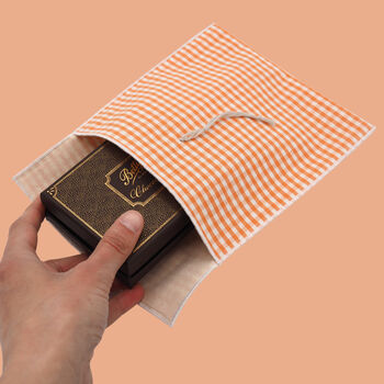 Reusable Organic Gingham Eco Envelope Square | Tangerine, 5 of 5