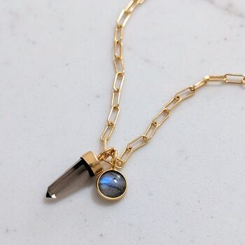 The En Pointe Smokey Quartz Gemstone Necklace, Gold, 7 of 12