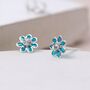 Tiny Sterling Silver Teal Flower Stud Earrings, thumbnail 2 of 8