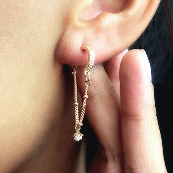 Sterling Silver Or Gold Long Chain Diamante Earrings, 2 of 11