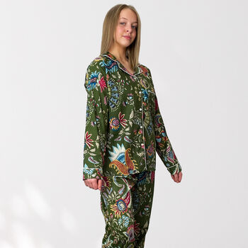 Green Floral 100% Cotton Ladies Pyjamas, 3 of 8