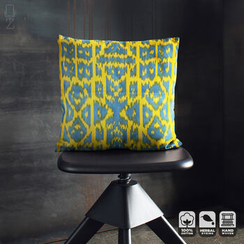 Ikat Handwoven Cushion Cover Yellow And Blue Colours, 3 of 7