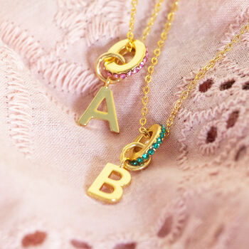 Personalised Birthstone Ring Initial Necklace, 4 of 12