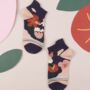 Cute Purple Illustrated Short Ankle Socks For Friends, thumbnail 2 of 5