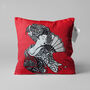 Red Cushion Cover With A Japanese Woman, thumbnail 1 of 7