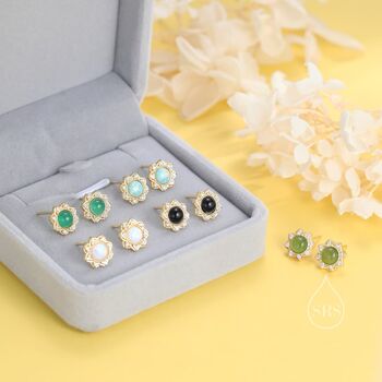 Vintage Inspired White Opal Flower Cz Stud Earrings, 6 of 11