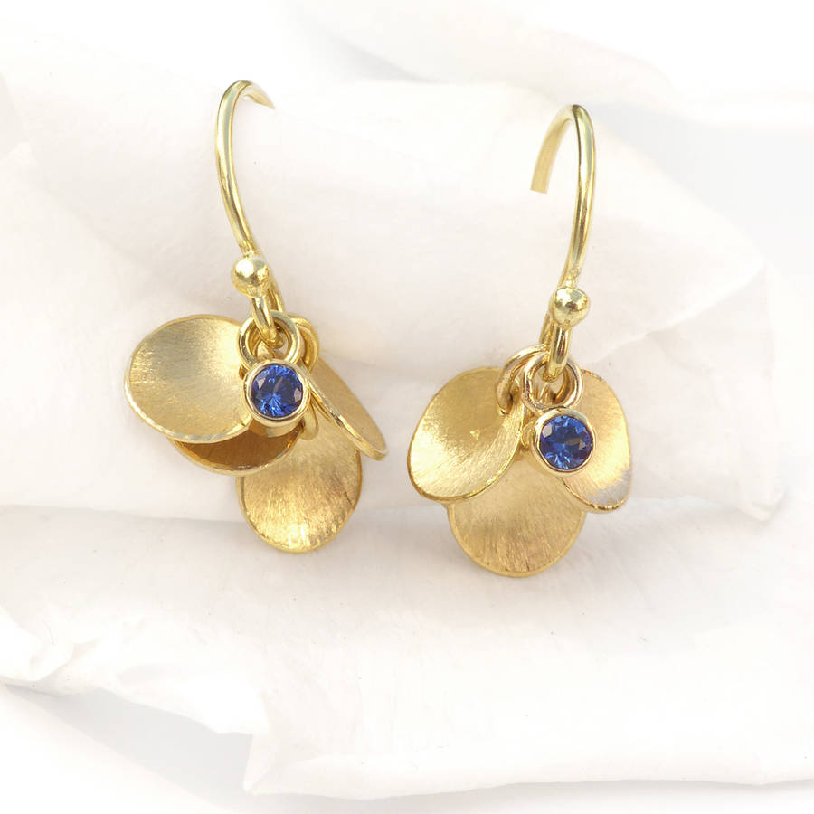 Blue Shire Earrings With 18ct Gold Petals By Lilia Nash Jewellery Blue Shire Earrings With 18ct Gold Petals