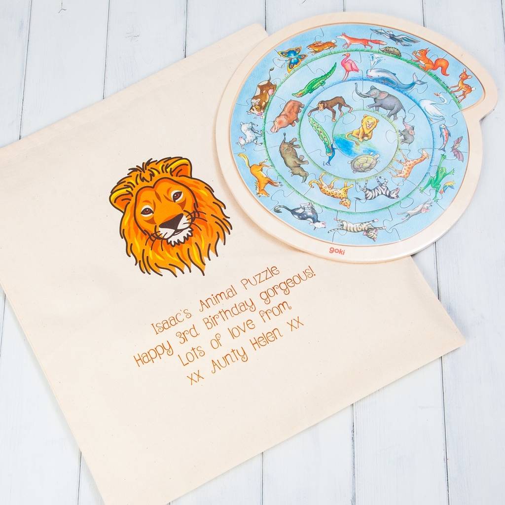 circular animal jigsaw puzzle in storage bag by british and bespoke