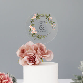 Personalised Wedding Cake Topper With Pink Flowers, 4 of 6