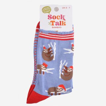 Women's Bamboo Socks Christmas Sloth, 5 of 5