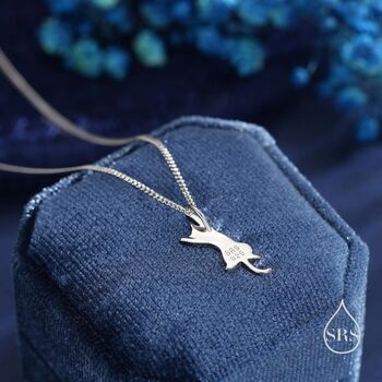 Sterling Silver Playful Cat Pendant Necklace, 4 of 12