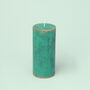 G Decor Vivian Antique Marble Teal Gold Pillar Candle, thumbnail 2 of 5