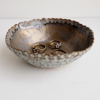 Handmade Gold And Blue Brown Mini Pottery Ring Dish, 5 of 9