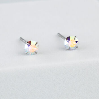 Sterling Silver Iridescent Crystal Stud Earrings, 2 of 4