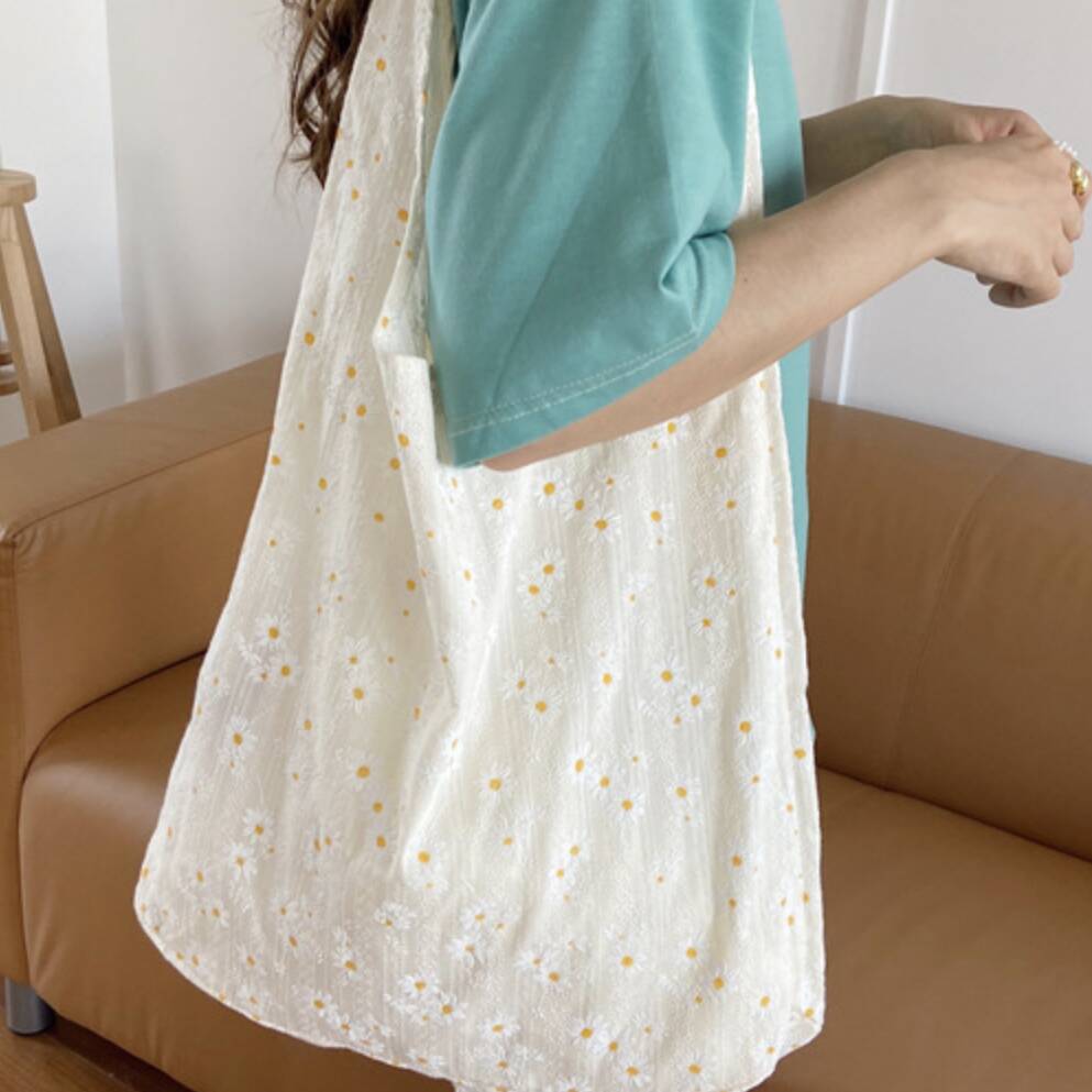 Daisy Flower Long Shopping Bag With Adjustable Straps Thin Cotton Canvas, 1 of 5