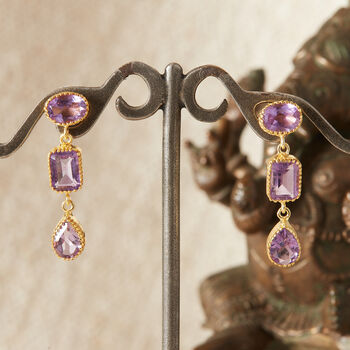 Purple Amethyst 18 K Gold And Silver Drop Earrings, 4 of 12