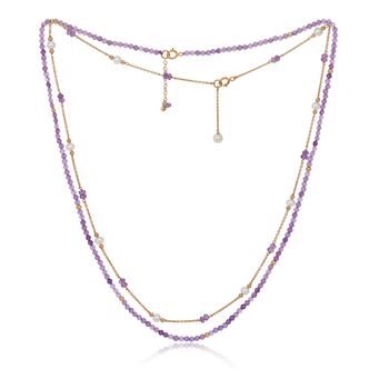 Clara Double Chain Necklace With Amethyst And Pearls, 2 of 3