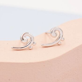 Bass Clef Music Note Stud Earrings In Sterling Silver, 3 of 11
