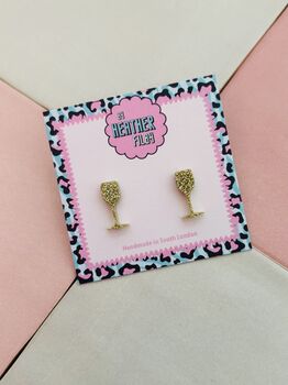 Champagne Flute Glitter Resin Studs / Wedding Gift / Celebration Jewellery / Party Accessories, 5 of 5