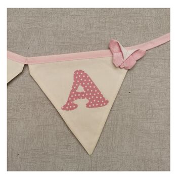 Pink Bunting, New Baby Nursery Gift, Cream And Pink Personalised Bedroom Wall Banner, 5 of 7