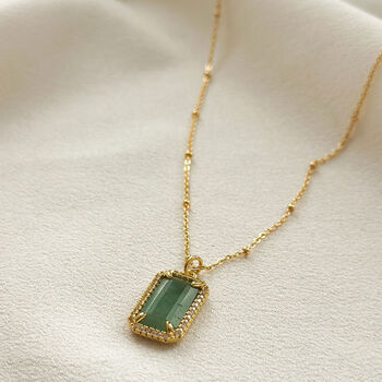 Gold Clear Aventurine Square Pendant Necklace, 2 of 3