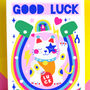 Good Luck Cat Colourful Greeting Card, thumbnail 2 of 5
