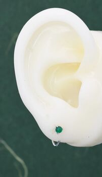 Genuine Green Onyx Huggie Hoop Earrings Sterling Silver, 5 of 8