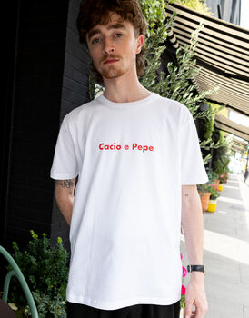 Cacio E Pepe Unisex Slogan T Shirt In White, 4 of 5