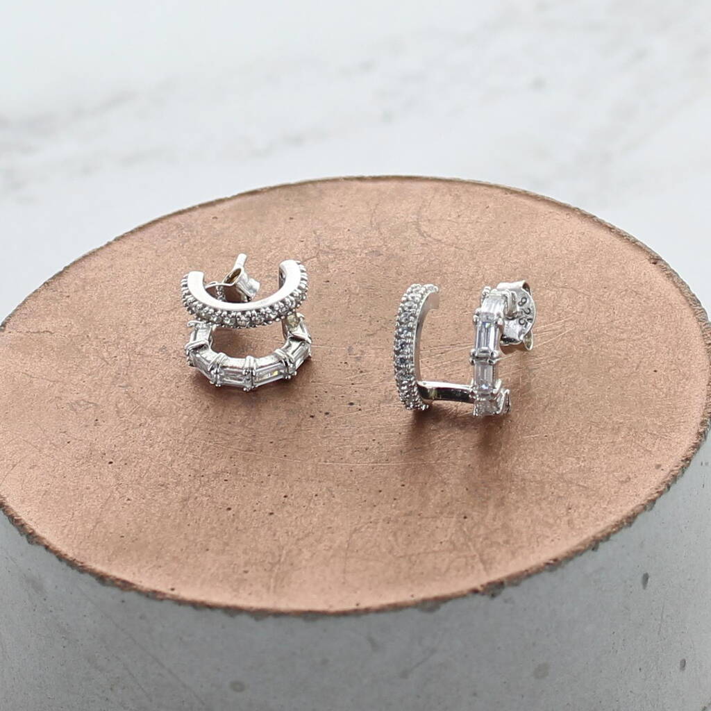 Double Huggie Effect Zircon Stud Earrings By Francesca Rossi Designs ...