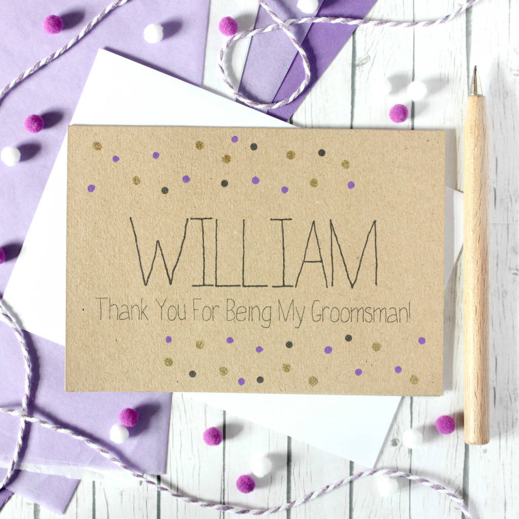 Personalised Groomsman Thank You Card, Gold Dots, 1 of 4