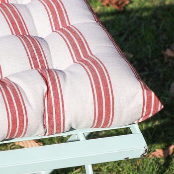 Cranberry Red Stripe Tie On Garden Seat Pads, 5 of 8