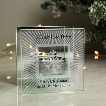Personalised Snowflake Silver Glitter Tea Light Holder, 3 of 4