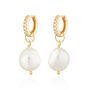 Sparkle Huggie Hoop Earrings With Baroque Pearls, thumbnail 4 of 5