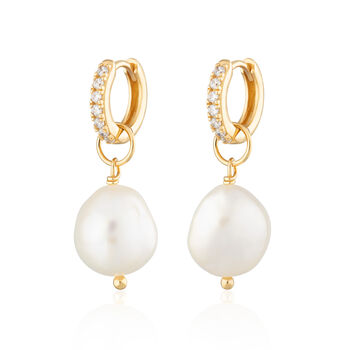 Sparkle Huggie Hoop Earrings With Baroque Pearls, 4 of 5