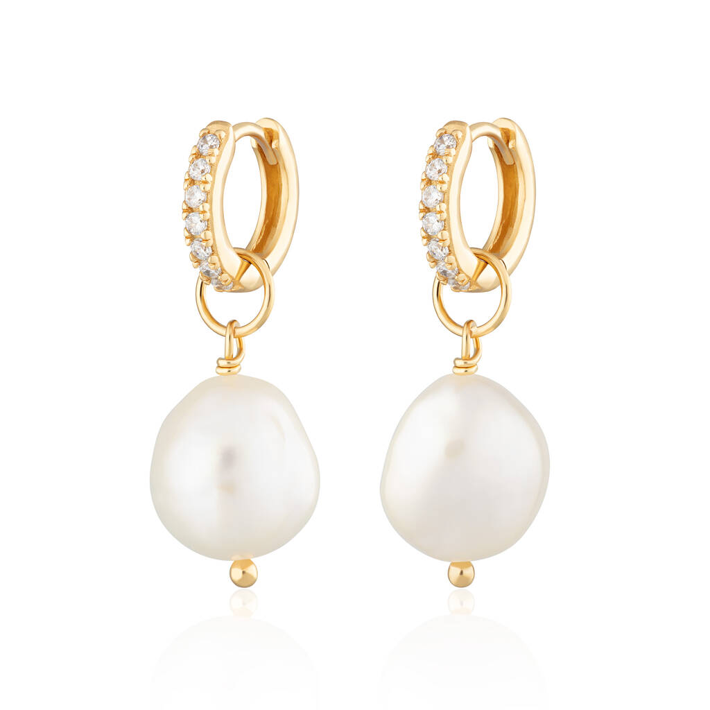 Sparkle Huggie Hoop Earrings With Baroque Pearls By Scream Pretty