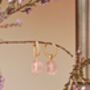 Natural Rose Quartz Lily Twisted Huggie Hoop Earrings, thumbnail 9 of 10