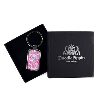 Pink Turkish Flower Millefiori Handprinted Keyring, 3 of 9