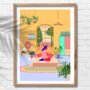 Woman In Bedroom Colourful And Fun Print, thumbnail 1 of 3