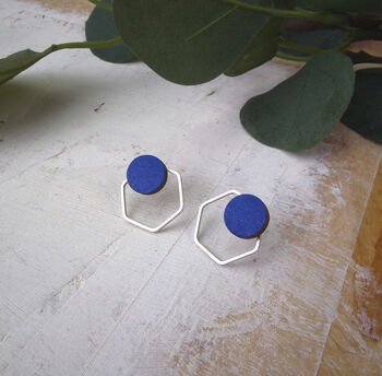 Contemporary Geometric Hexagon Eco Stud Earrings, 2 of 6