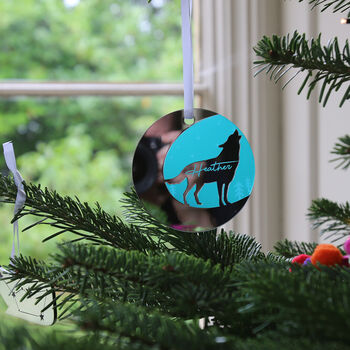 Starry Wolf Mirror Personalised Christmas Decoration, 2 of 5