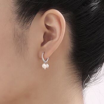 Natural Oval Pearl Trio Cz Huggie Hoops, 3 of 12