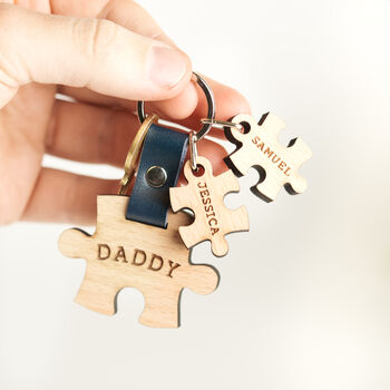 Wooden Engraved Family Puzzle Piece Keyring, 2 of 3