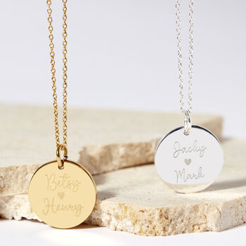 Personalised Couples Name Silver Plated Disc Necklace, 3 of 12