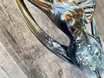 Art Deco Bronze Lady Figurine Silver Dress And Fan 38cm, 7 of 12