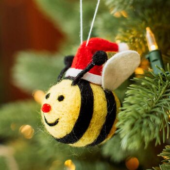 Christmas Hat Bumble Bee Felt Hanging Tree Decoration, 2 of 2