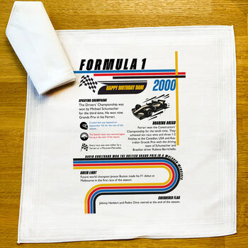 Personalised F1 Season Handkerchief Pair Birthday Gift For Formula One Fan, 4 of 6